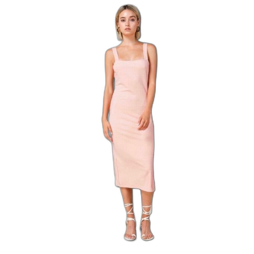 NWT Line & Dot Rib Knit Midi Dress Bodycon‎ Minimalist Flamingo Small